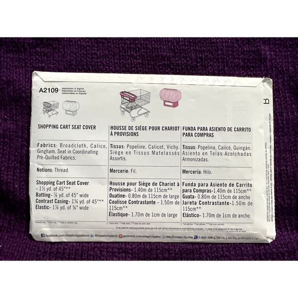 Simplicity 2109 pattern shopping cart seat cover - Picture 3 of 6